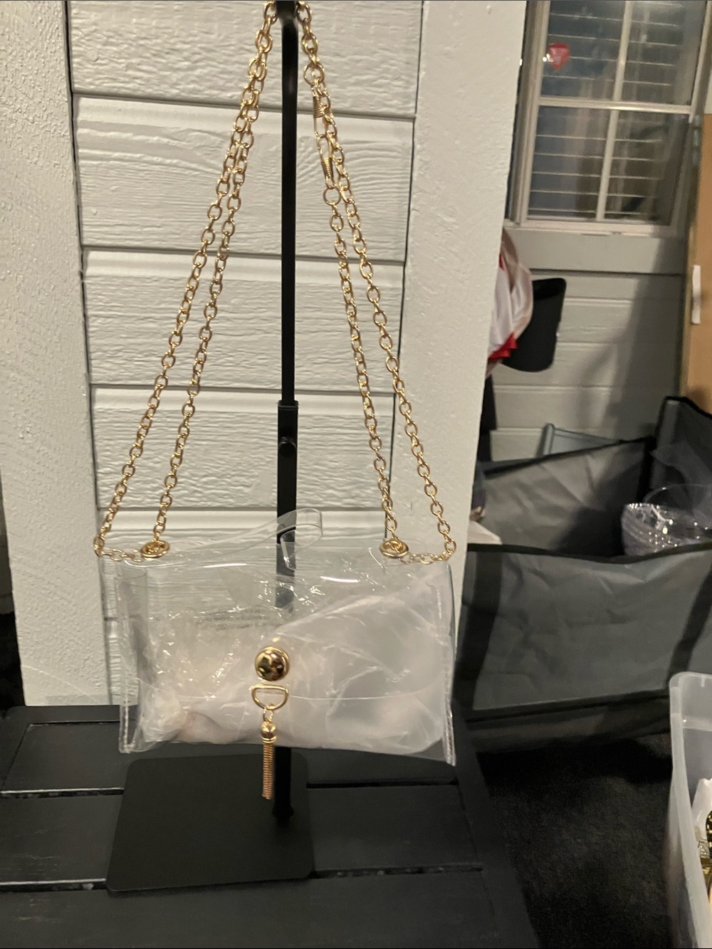 Clear Crossbody Bag with Gold Chain and Tassel